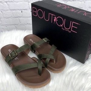 Corkys Womens Heavenly Faux Suede Buckle Sandal 8 Medium Khaki/Green